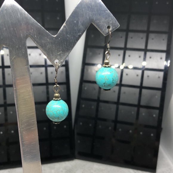 Artisan handmade reconstructed turquoise bead boho earrings dangle drop. - Picture 1 of 3